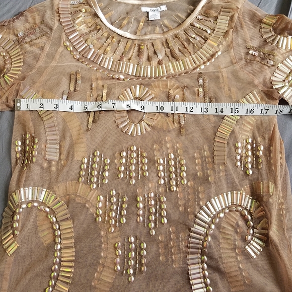 Bar III mesh embellished shirt sz large tan - Picture 2 of 7